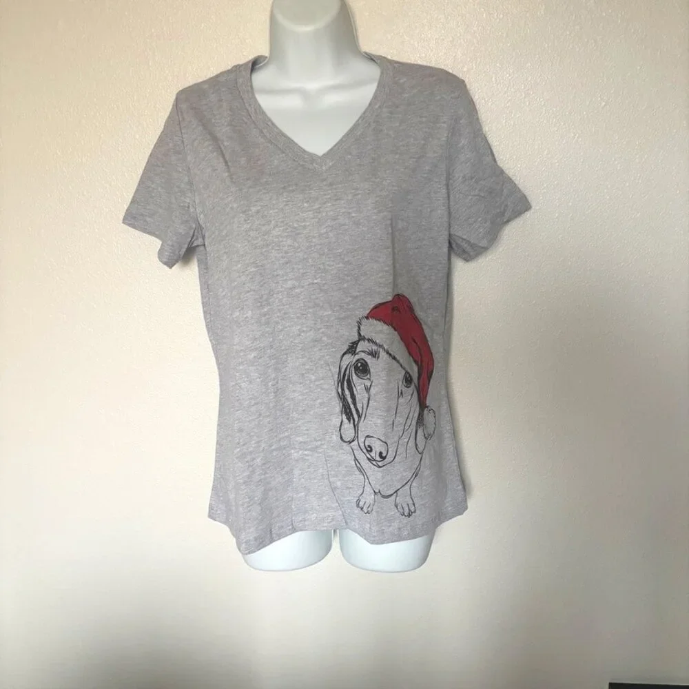 NWT Dachshund In Santa Hat Christmas T-Shirt size M
